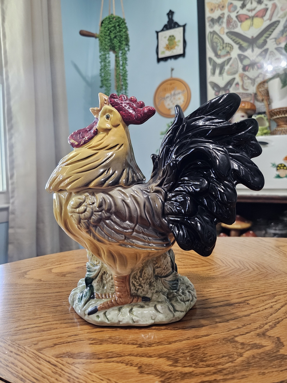Vintage Glaze Ceramic Yellow Rooster Chicken Cookie Jar Large Canister Farmhouse - Picture 3 of 9